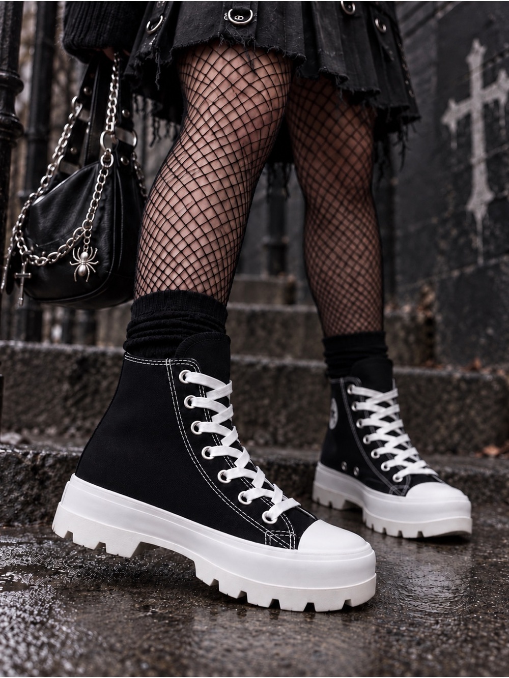 Converse Black and White Lug-Sole High-Top Lace-Up Boots